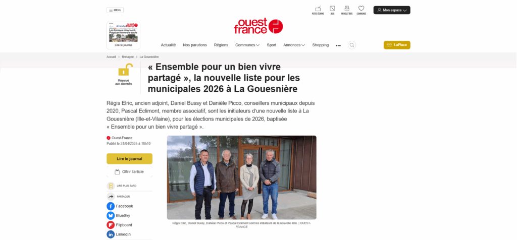 « Ensemble pour un bien vivre partagé », la nouvelle liste pour les municipales 2026 à La Gouesnière - Ouest-France