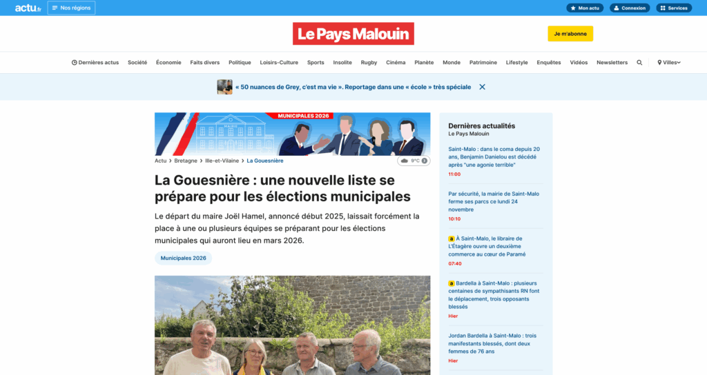 La Gouesnière : une nouvelle liste se prépare pour les élections municipales - Le Pays Malouin
